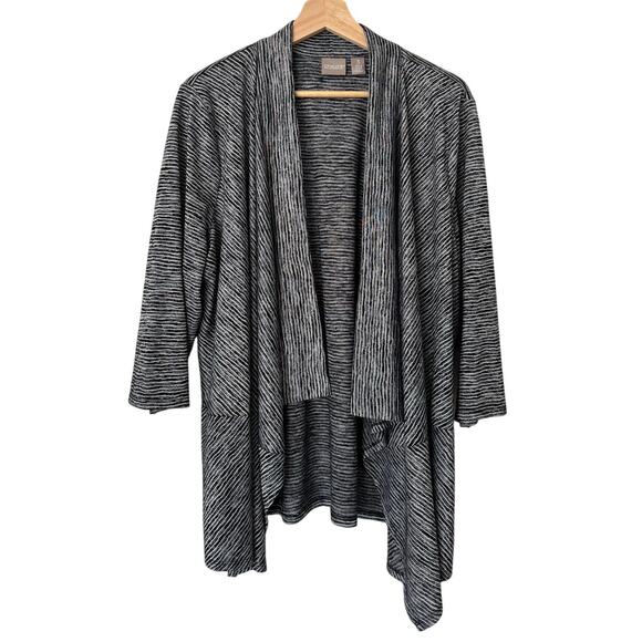 Chico's Black and White 3/4 Sleeve Open Front Cardigan Size 3/ XL - Picture 1 of 7